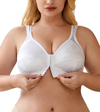 OYOANGLE Women's Plus Size Front Closure Lace Bralette - Wireless, Unlined With Scallop Trim - View #2
