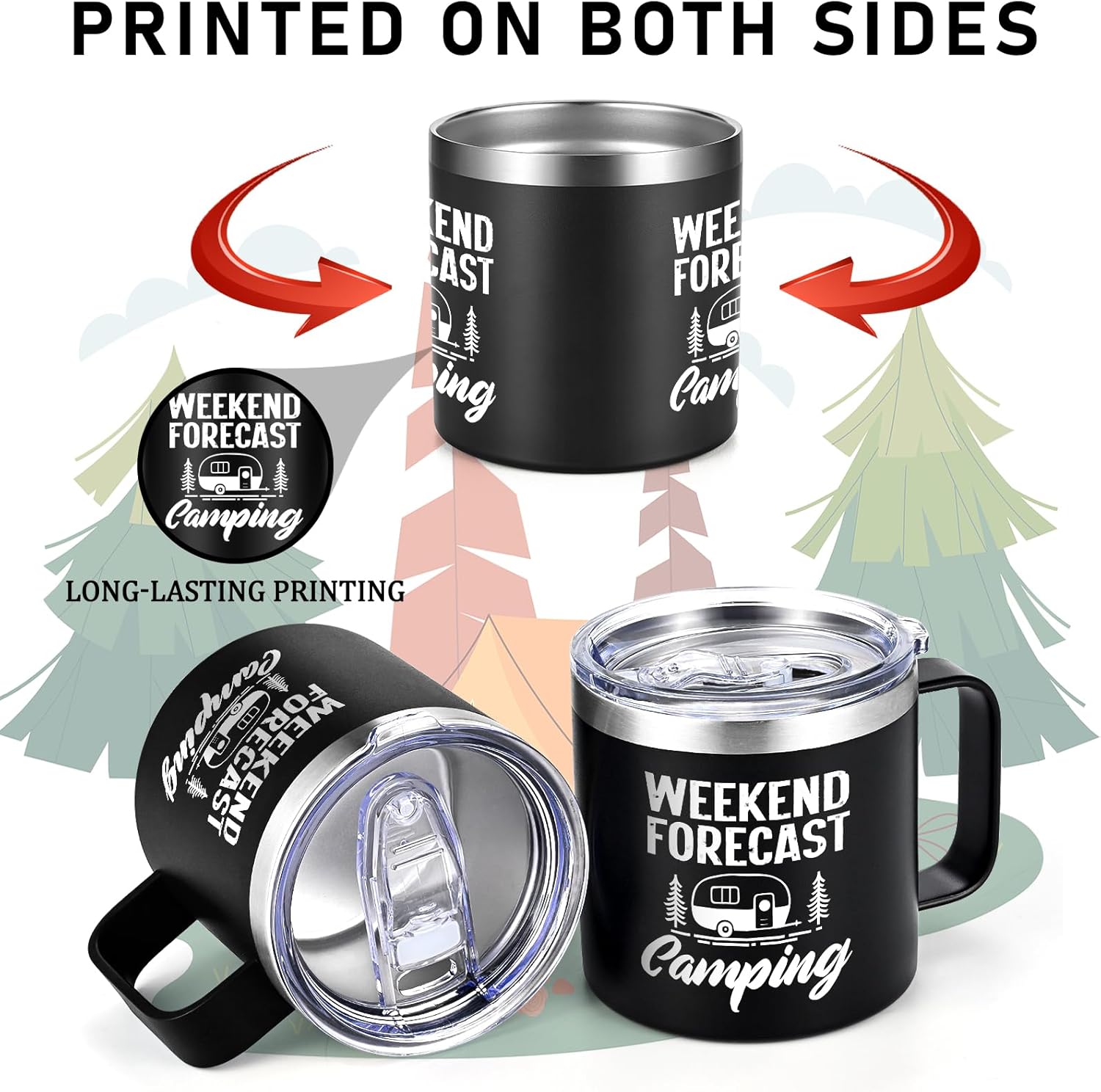 Qtencas Camping Gifts for Men Women, 4Pcs Camping Coffee Mugs, 14oz Insulated Stainless Steel Mug, Happy Campers Campfire Gifts for Outdoors Camping Picnic, Birthday Christmas Gifts for Family Friends