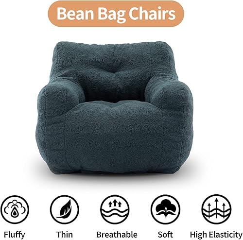 Miniatura 5 de Homtique Puf de espuma suave copetuda con tela de peluche para adultos y niños, cómodo sofá perezoso para sala de estar, dormitorio (verde)