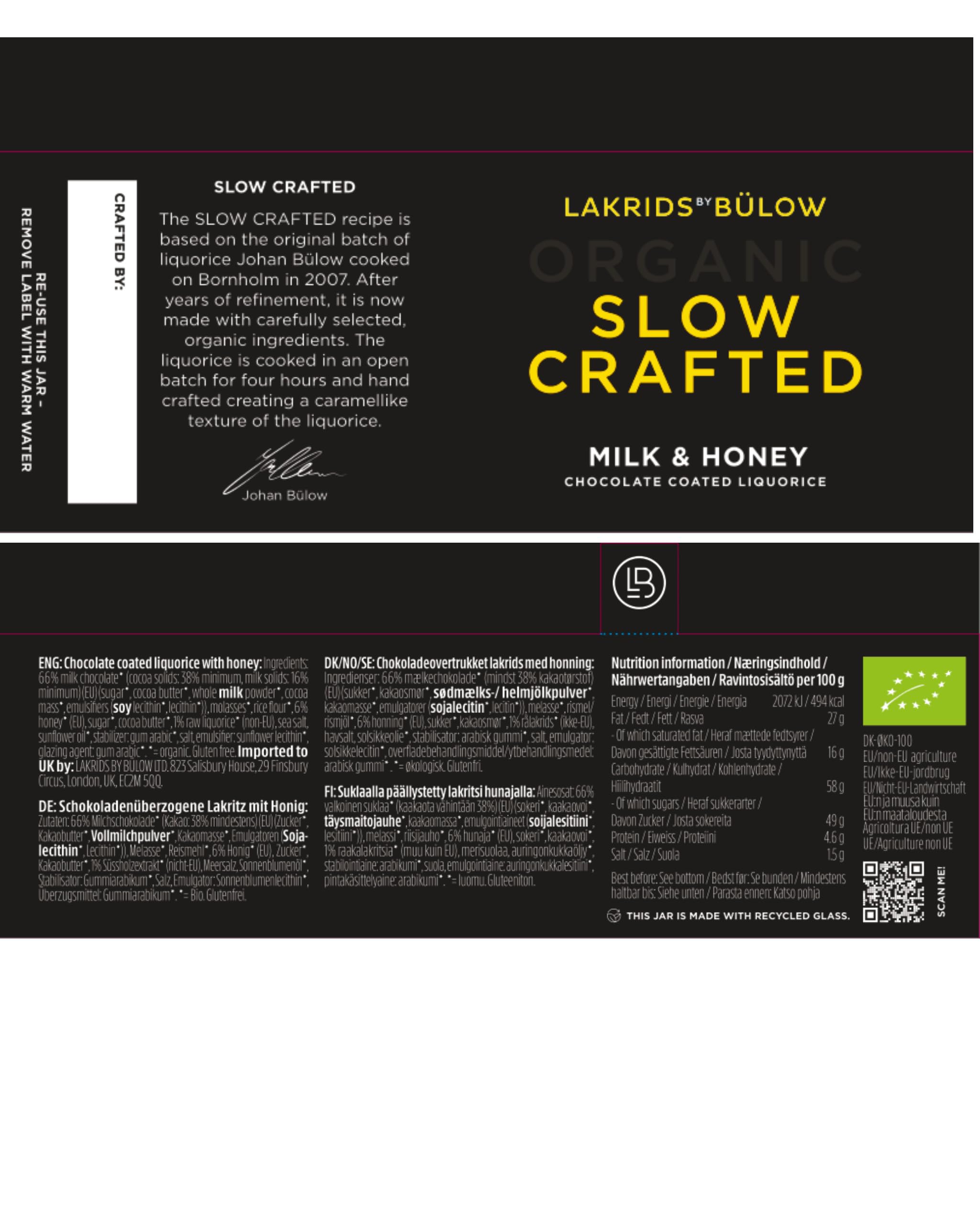 LAKRIDS BY BÜLOW - Milk & Honey - 265g - Slow Crafted Bio-Lakritze umhüllt von Schokolade