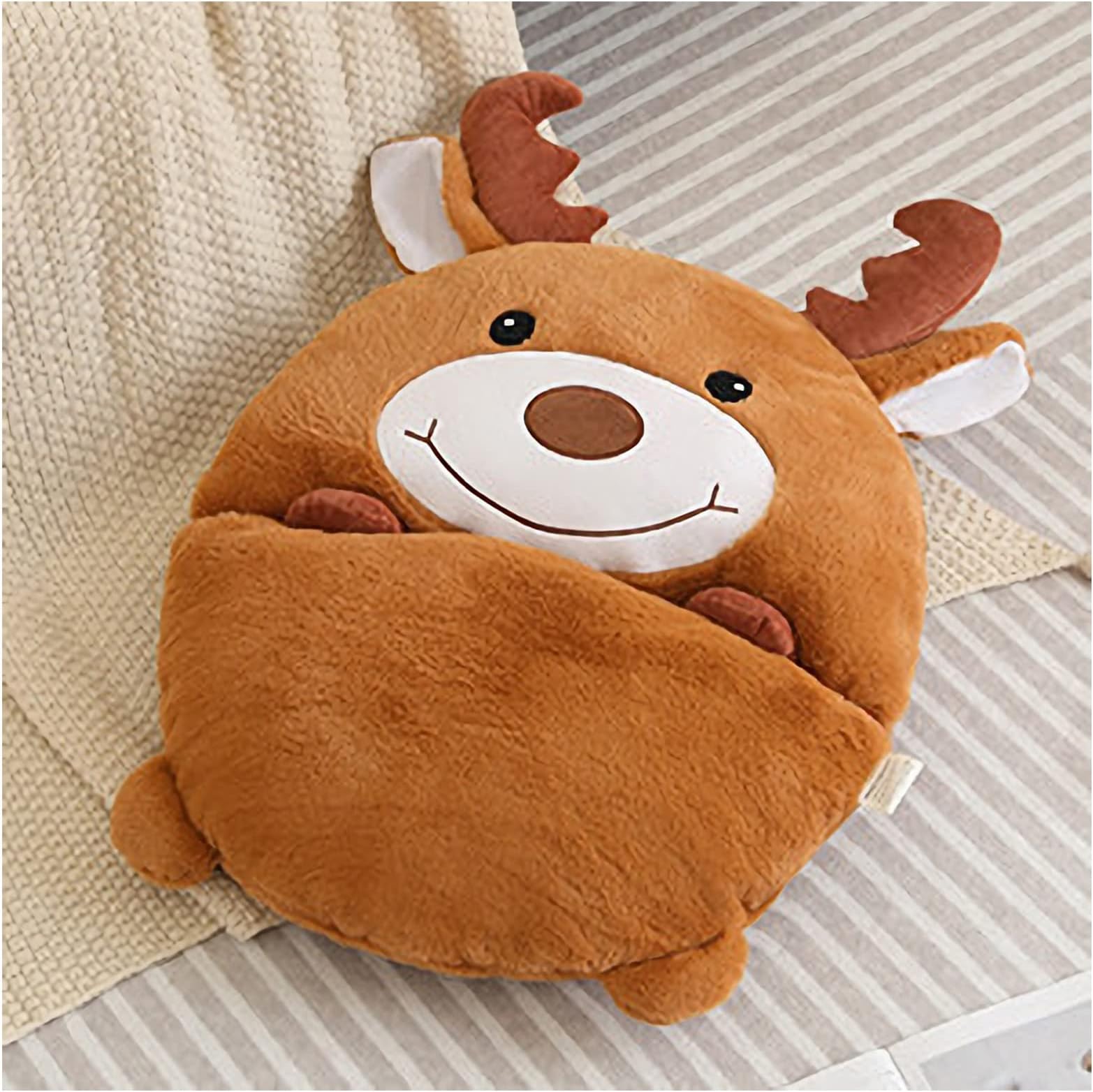 Kids Sleeping Bag with Pillow 2 In 1 Foldable Sleeping Bags Kids Cute and fun Animal Sleeping Bag Kids Cartoon Kids Sleeping Bags Warm Sleeping Bags for Kids (160X55cm),deer
