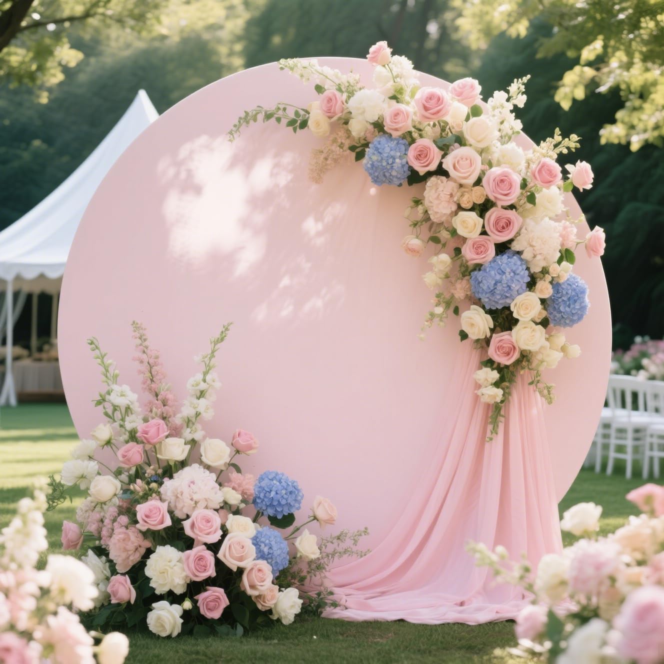7.2 FT Pink Round Backdrop Cover– Adjustable 5 to 7.2 ft Wrinkle-Free Polyester Circle Arch Backdrop Stand, Foldable Background for Wedding,Birthday,Baby show, Photography, Event Decoration 7.2ft Pink