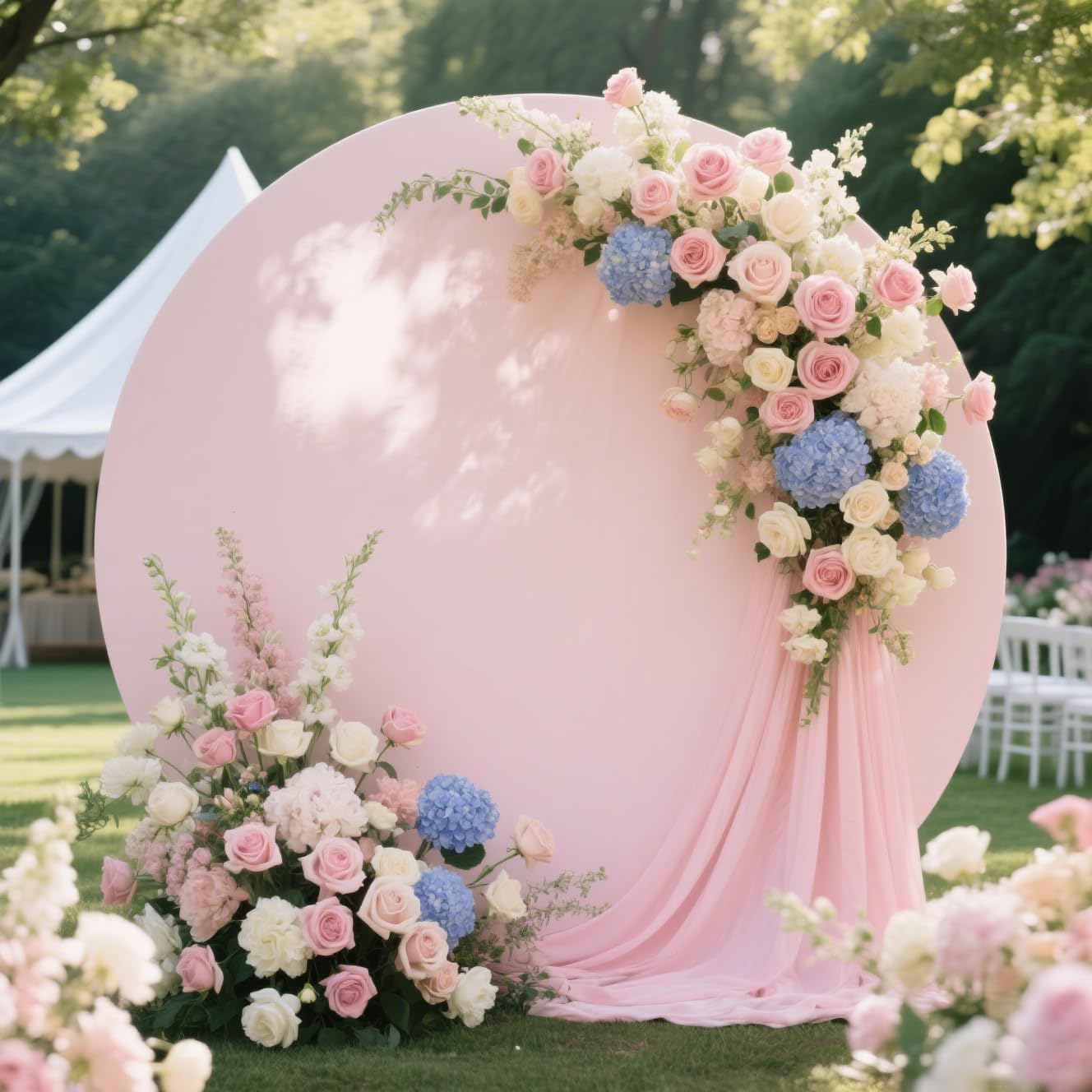 GEWONELIFE 7.2 FT Pink Round Backdrop Cover– Adjustable 5 to 7.2 ft Wrinkle-Free Polyester Circle Arch Backdrop Stand, Foldable Background for Wedding