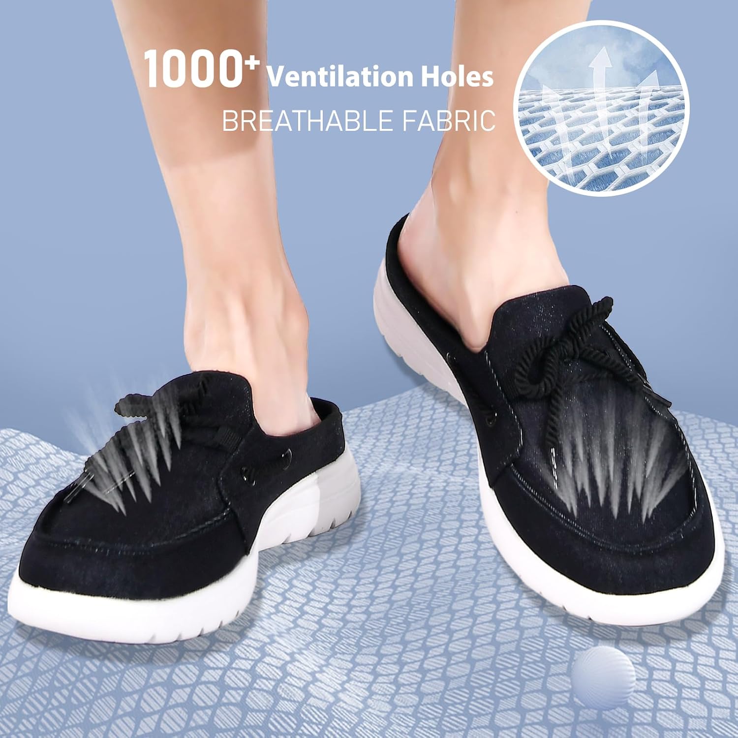 Buyrew Mules for Women Slip on Shoes Comfortable Knit Canvas Walking Flats with Arch Support Breathable Clogs House Slippers - Image 7