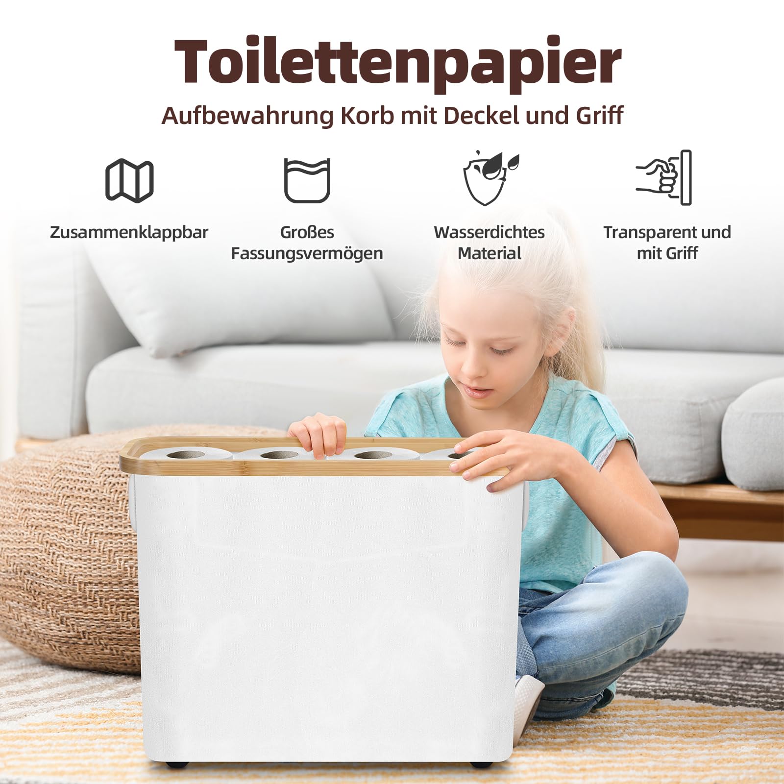 Toilettenpapier Aufbewahrung Korb mit Deckel und Griff,