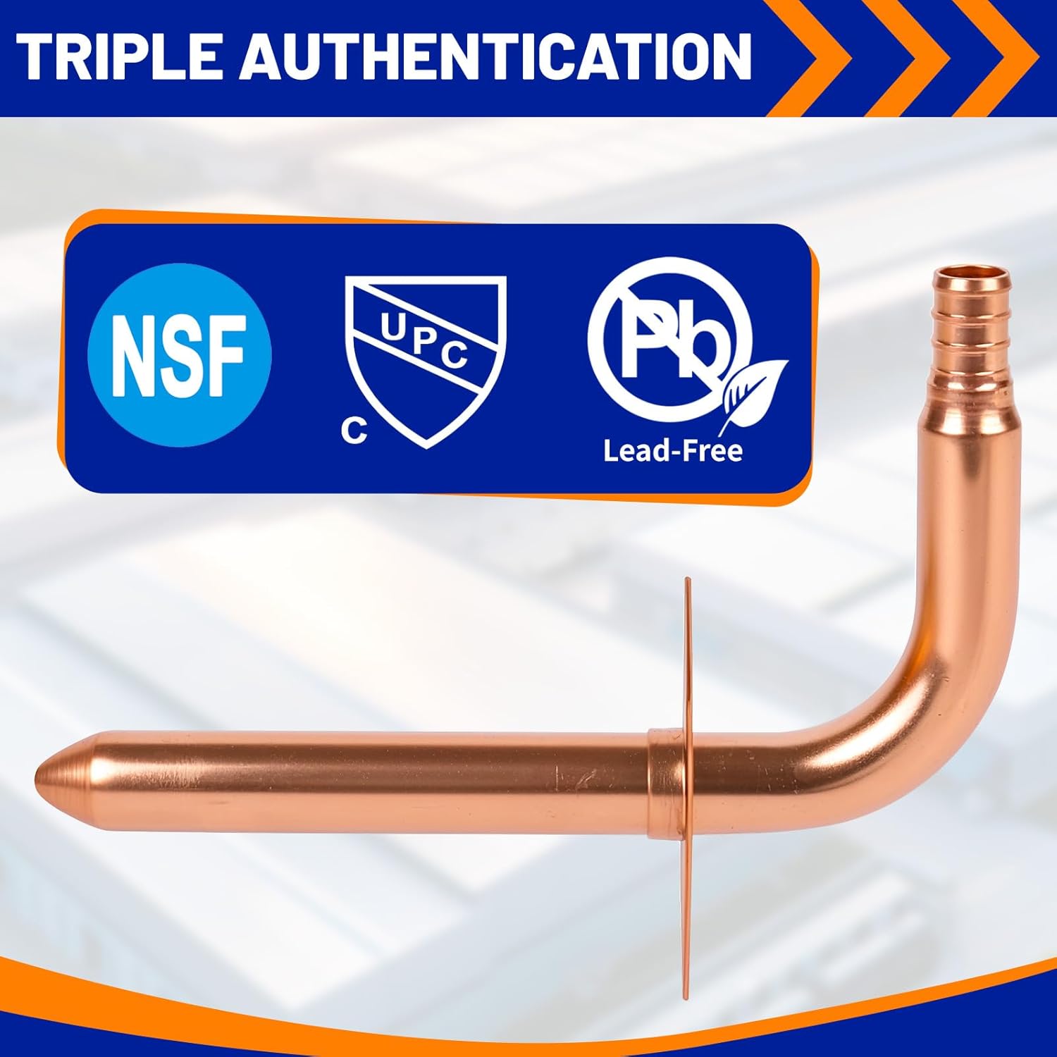 (Znkiok®10 Pack) 1/2 Inch Pex Fittings,Copper Stub Out Elbow With Wall Flange 1/2" x 6"，For Pex B and C Plumbing Systems,UPC,NSF/ANSI 61 Certified.
