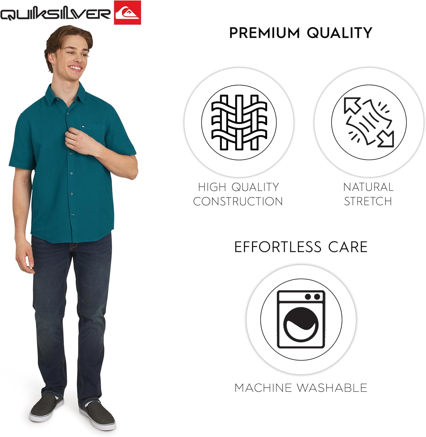 Quiksilver Men's Regular Fit Premium Cotton Short Sleeve Button Up Waffle Woven Shirt - Image 6