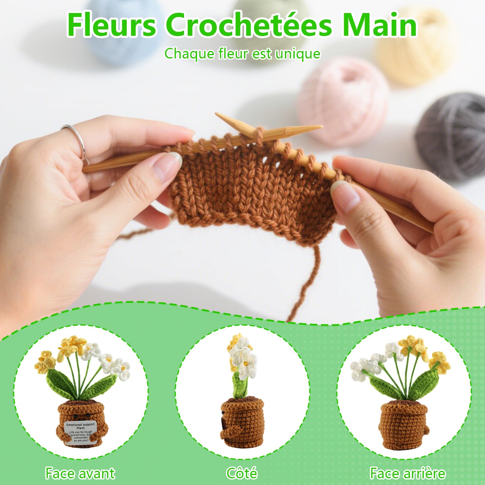 Bouquet de Fleurs au Crochet Main avec Message de Remerciement – Cadeau d'Adieu Maternelle