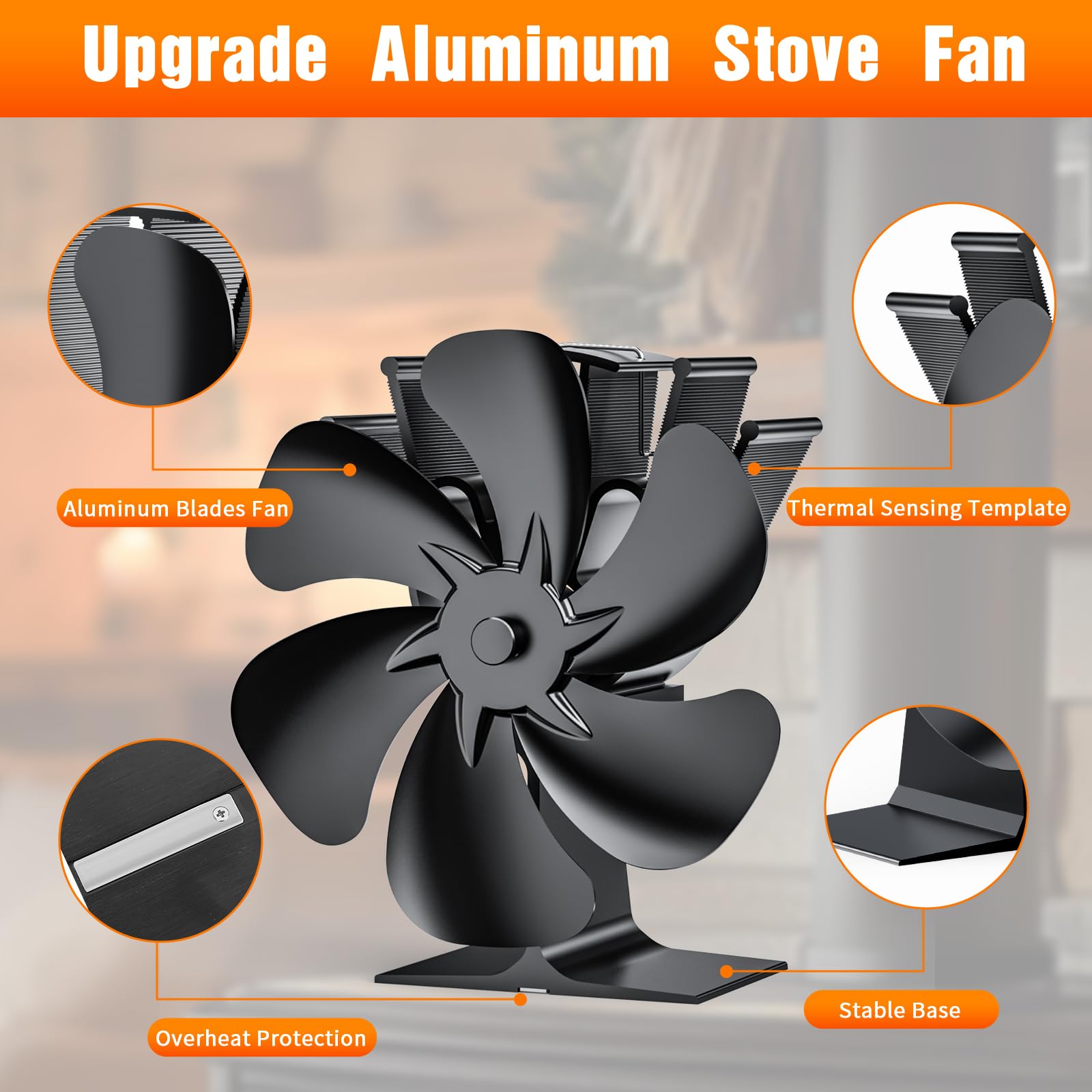 6 PáGinas Ventilador de Chimenea,Ventilador no Eléctrico para Chimenea, ventilador de estufa de lena silencioso, para Estufas de Leña de Leña/Leña/Chimenea/Estufa (6 Hojas)