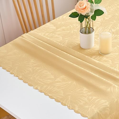Miniatura 113 de Mantel Redondo Dorado Mantel de Mesa con Patrón de Hojas Borde Festoneado Sedoso Suave Impermeable Lavable 50 Pulgadas Cubierta de Mesa de Tela