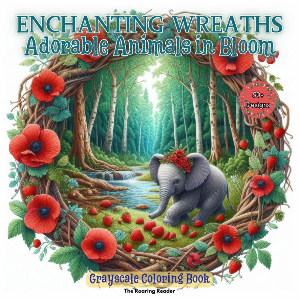 Enchanting Wreaths Adorable Animals in Bloom Grayscale Coloring Book: Whimsical Designs of Animals in Floral Wreaths for Stress Relief and Creative Fun. (Nature’s Whimsical Beauty)
