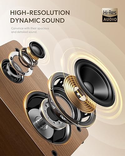 Miniatura 4 de SoulBox S1 - Tocadiscos de vinilo con altavoces estéreo, tocadiscos con preamplificador integrado, brazo en forma de S, 3345 RPM, nogal