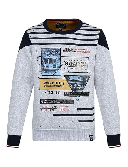 Monte Carlo Grey Printed Cotton Round Neck Sweatshirts