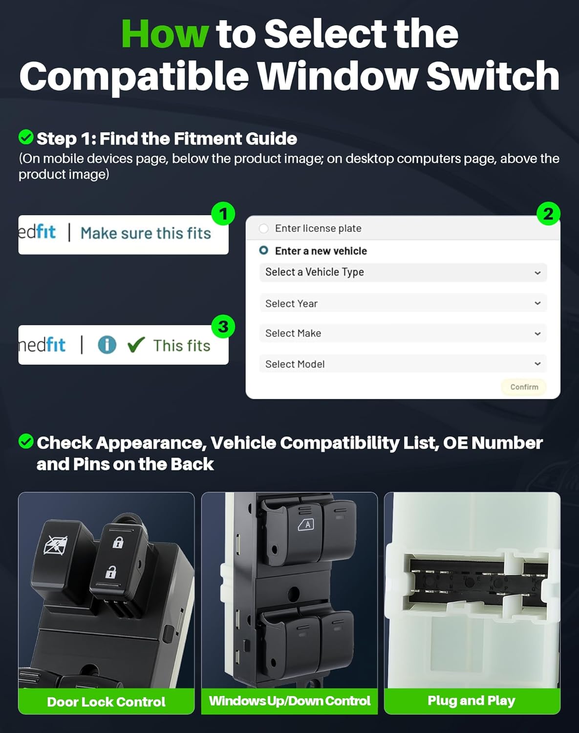 Master Power Window Switch Fits for Nissan Frontier Crew Cab (2007-2019), Nissan Xterra (2007-2015), Left Driver Side Control Door and Windows, Replaces 25401-ZP70A, 25401ZP70A