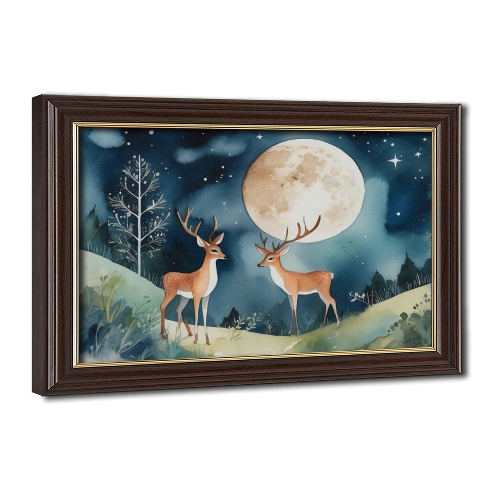 Bareronor Mokume Gane Frame-Style Deer Canvas Poster For Living Room Decor Gift