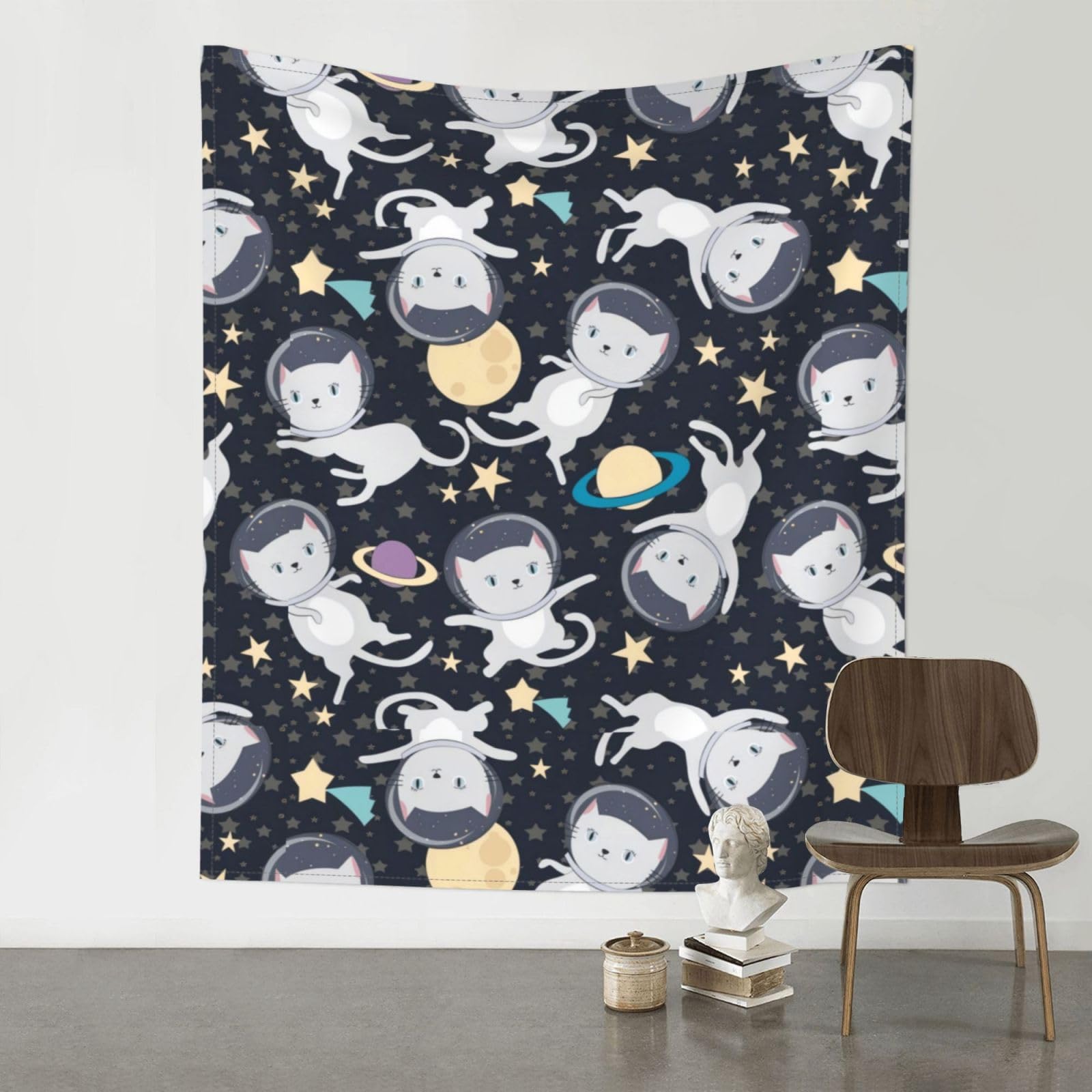 YYHWHJDE Fun Cat Astronaut Prints 60x51in Wall Tapestry – High-Grade Polyester Throw for Dorm, Beach & Home Decor