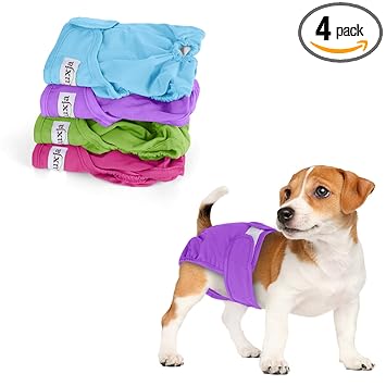 LUXJA Reusable Female Dog Diapers (Pack of 4), Washable Wraps for Female Dog (Small, Sky Blue+Purple+Green+Rose Red)