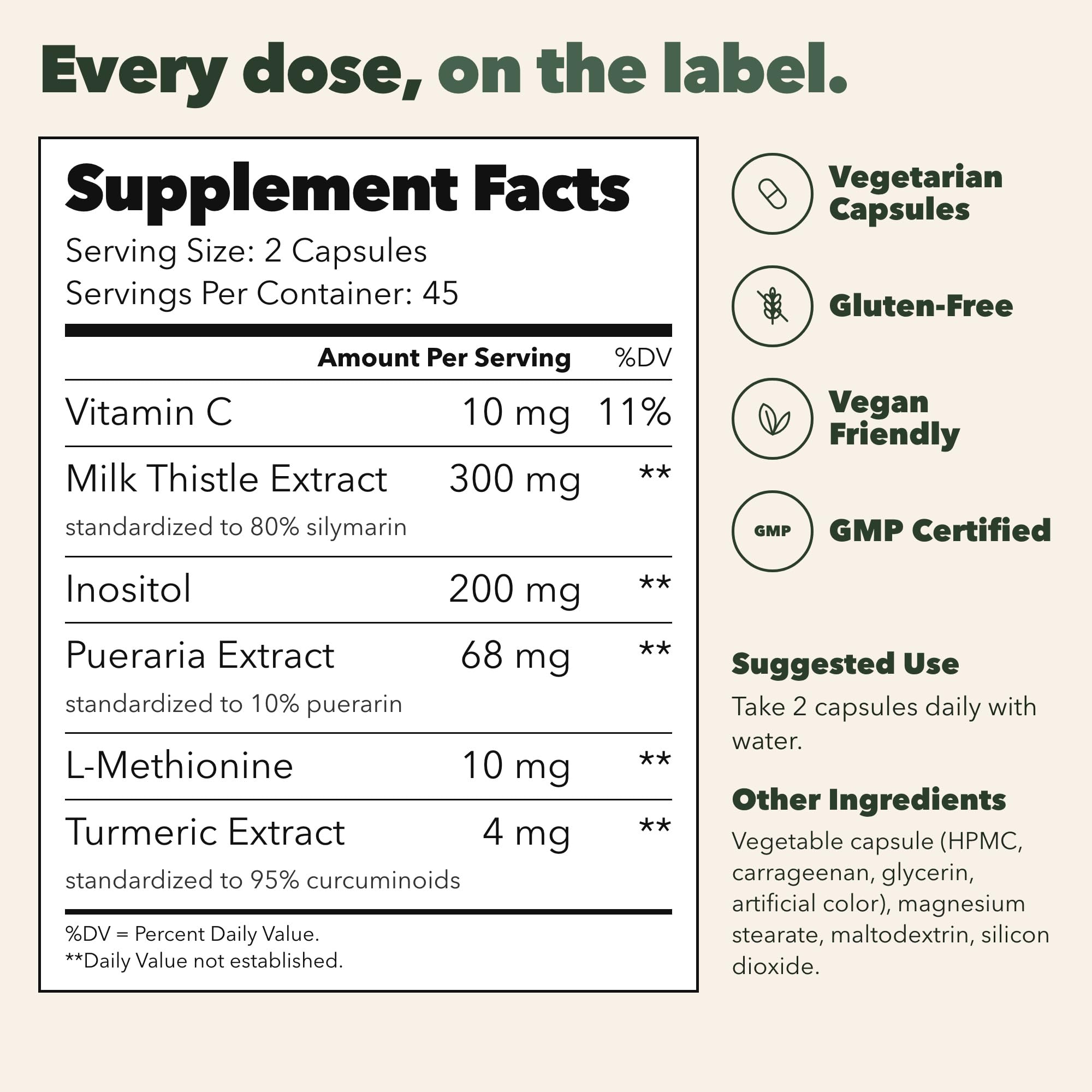 Milk Thistle Liver Detox Supplement - 300 mg Extract Standardized to 80% Silymarin, Liver Support with Vitamin C, Inositol, Pueraria, L-Methionine & Turmeric - Vegan Capsules (90 Count) — Amazon image 2