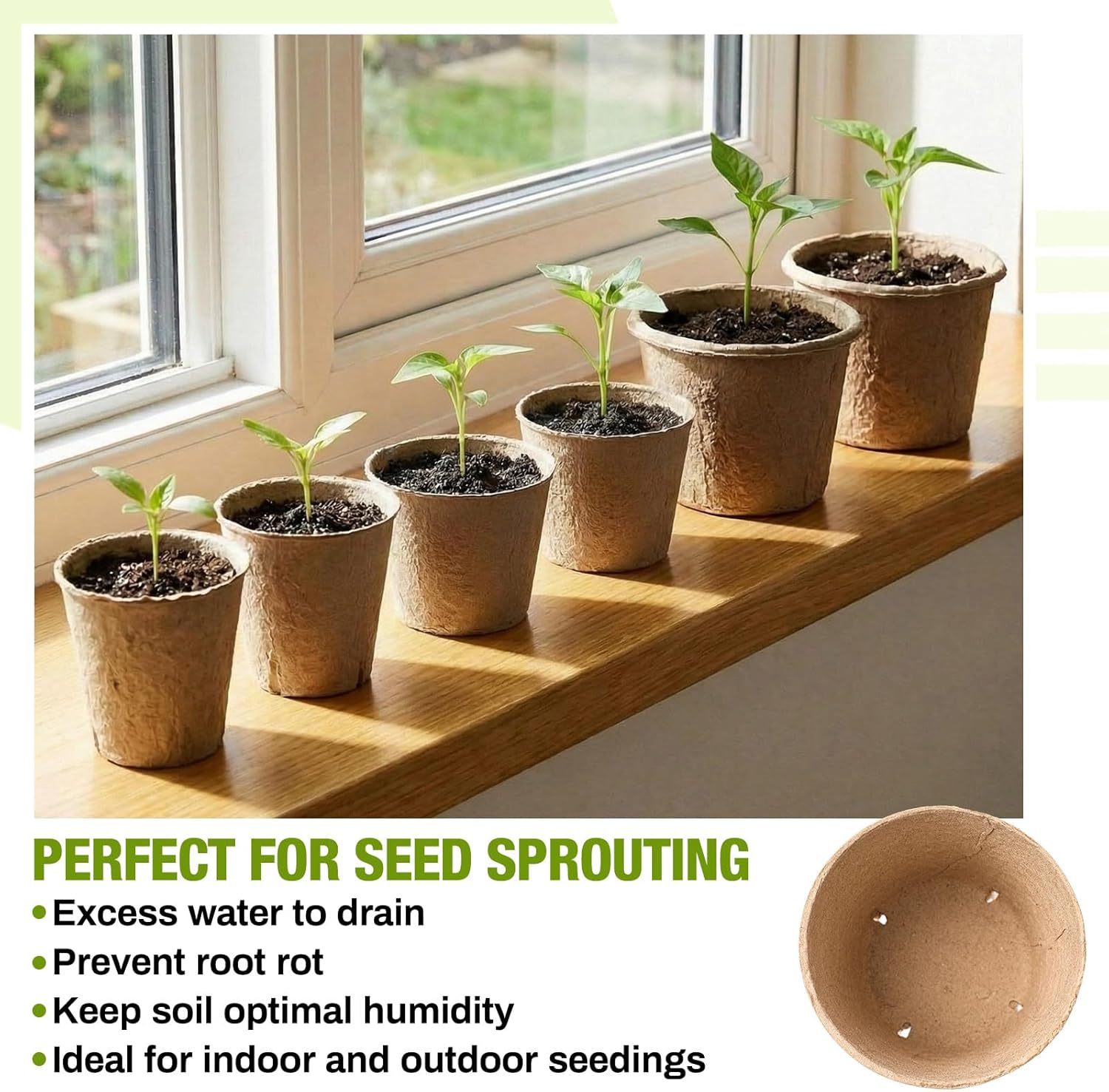 Karenhi 80 Pcs Peat Pots 5/4/ 3.15 Inch Biodegradable Organic Seed Starting Pots with Drainage Holes Round Nursery Plants for Vegetables, Herbs, Flowers Indoor Garden Germination