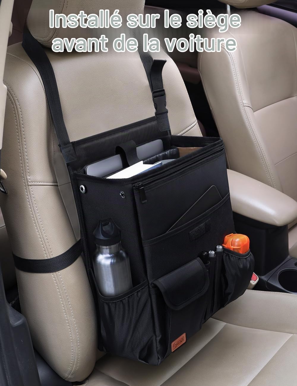 Smof Organiseur de siège de voiture pour siège avant/passager, organiseur de siège arrière suspendu pour dossiers, fournitures de bureau, organiseur de siège arrière pour enfants avec poche séparée