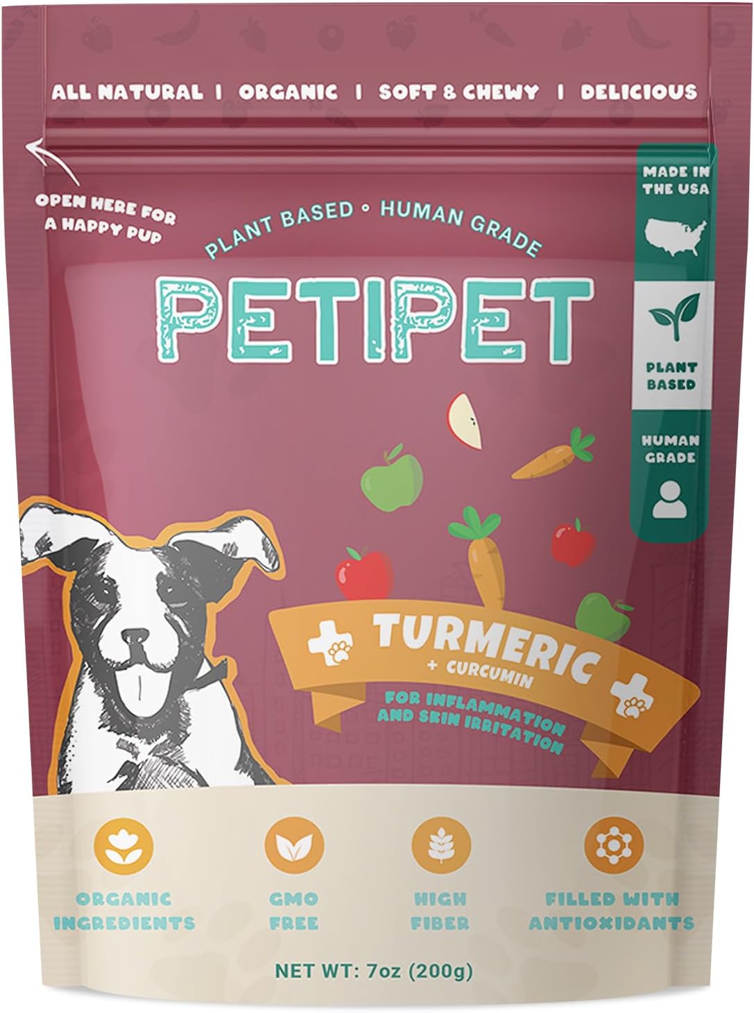 PETIPET Turmeric + Curcumin – Natural, Human-Grade Allergy Relief Soft & Chewy Chews, Hip and Joint Supplement, and Anti-Inflammatory for Dogs