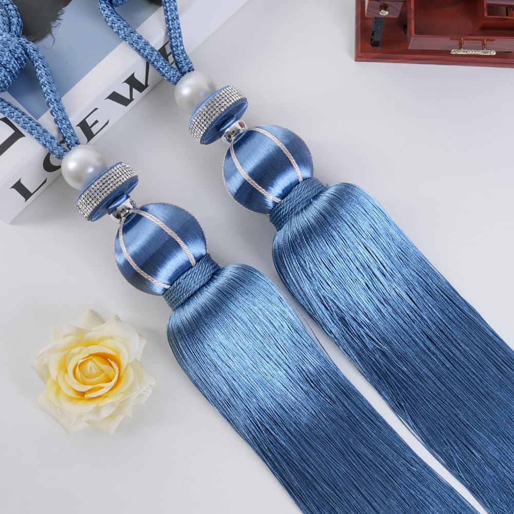 2 Pack Curtain Tassels Tiebacks, Living Room Decorative Curtain Holdbacks Luxury Curtain Rope Tiebacks Buckle Holders (Dark Beige)