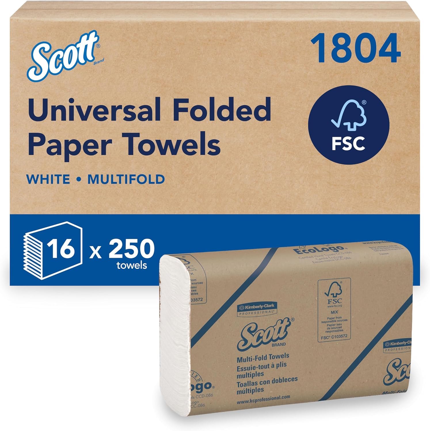 Scott Essential Z-Fold Paper Towels 1804, FSC Certified, 16x250 Sheets