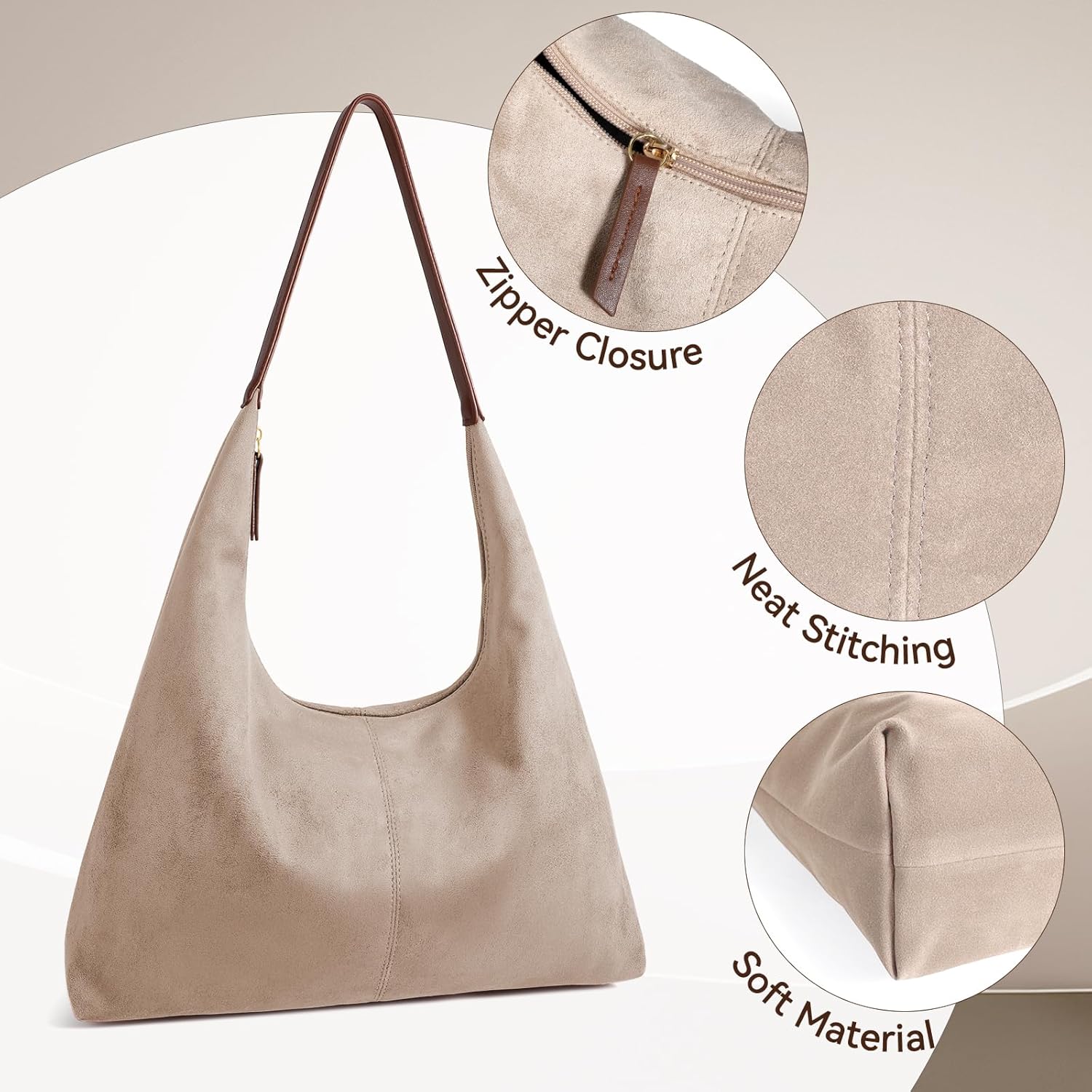 XquiziFit Suede Shoulder Bag for Women Suede Purse Boho Bags Slouchy Tote Bag Satchels Trendy Crescent Crossbody Bag Handbag - Image 8