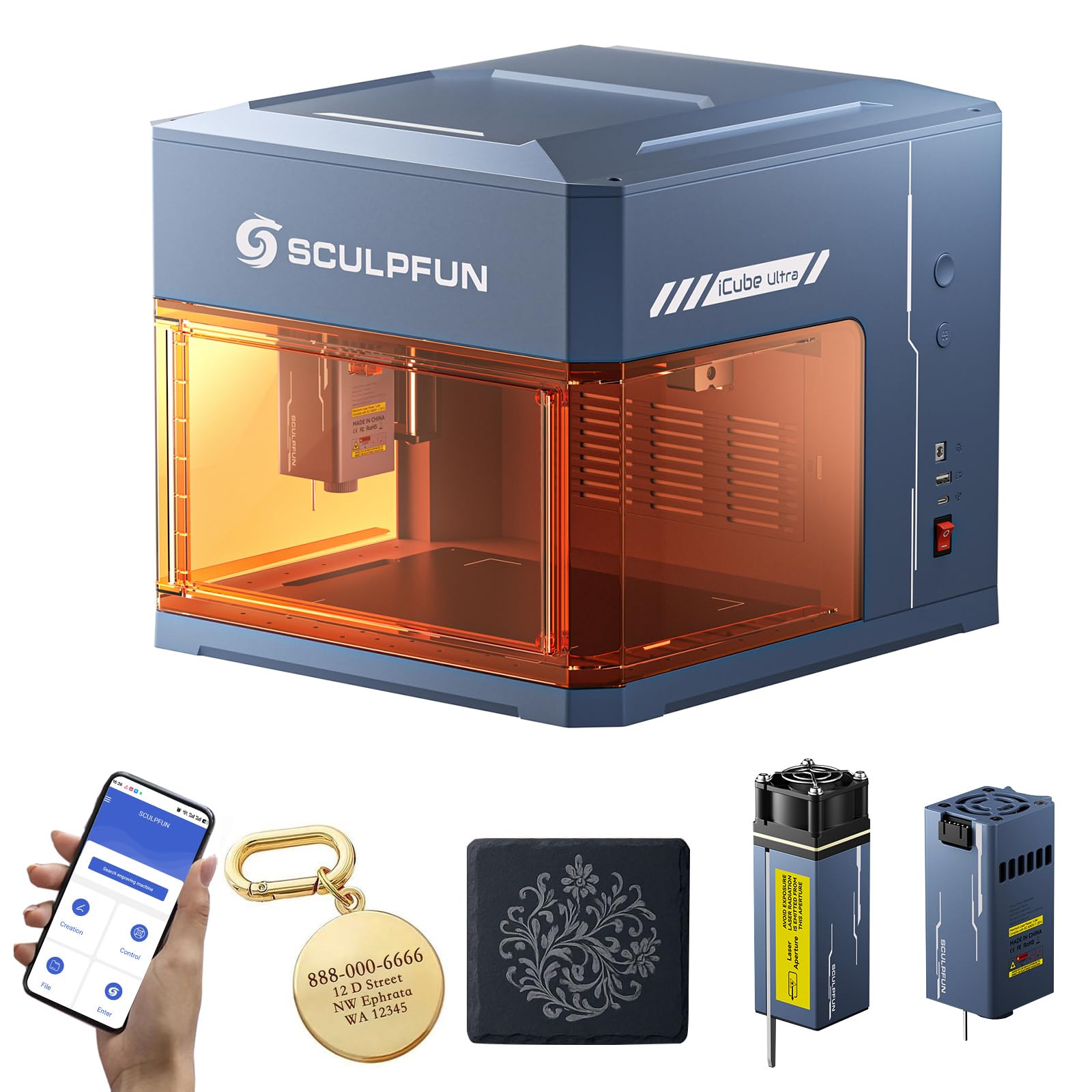 SCULPFUN iCube Ultra Dual 12W Incisore Laser Metallo, Laser Diodo 12W + Infrarosso 1,2W, Macchina Taglio e Incisione Laser Chiusa con Autofocus e Filtro Fumi, Area incisione 150×135mm