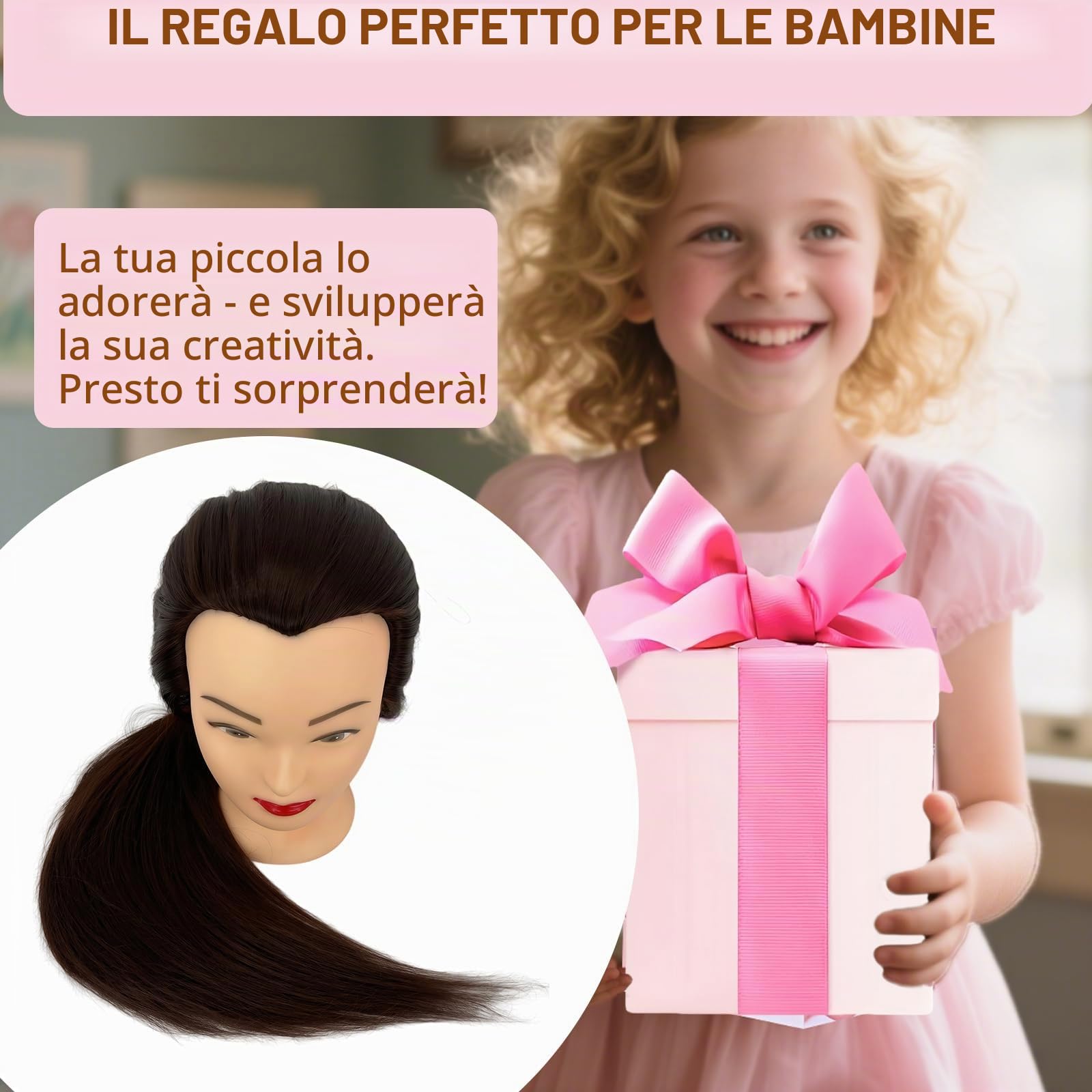 Set professionale da parrucchiere per bambini – Testa di manichino con supporto per parrucchieri e parrucchieri (Järnhaltig)
