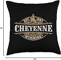 Vista 4 de KAEDAM Graphic Art: Cheyenne Wyoming Gifts Cheyenne Wyoming - Almohada de recuerdo con diseño de vaquero occidental, 18 x 18 pulgadas, multicolor