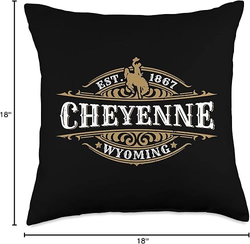 Miniatura 4 de KAEDAM Graphic Art Cheyenne Wyoming Gifts Cheyenne Wyoming - Almohada de recuerdo con diseño de vaquero occidental, 18 x 18 pulgadas, multicolor