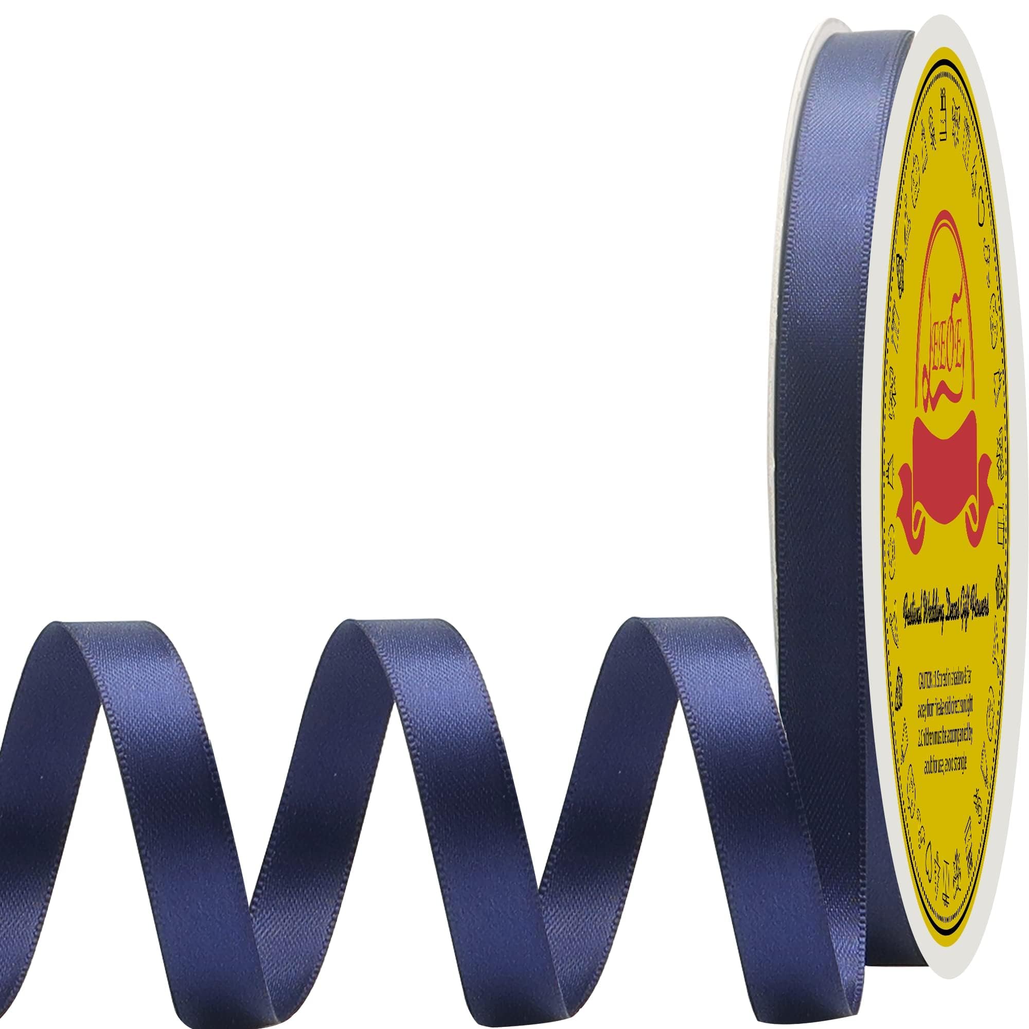 Double Face Navy Blue Satin Ribbon 3/8 inch X 50 Yards Polyester Navy Blue Ribbon for Gift Wrapping Very Suitable for Weddings Party Invitation Decorations and More