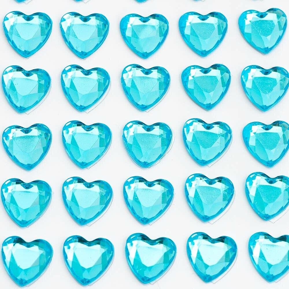 EliteKoopers 10mm Heart Shape Turquoise Self Adhesive Stick On Diamante Gem Stickers For Art Craft (50 Pcs)