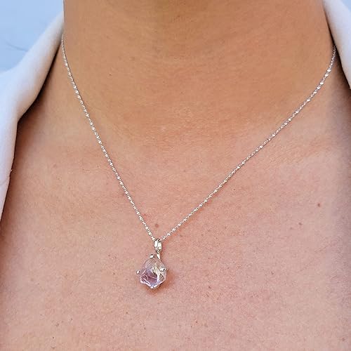Miniatura 10 de Natural raw smoky quartz pendant chain necklace with white gold over 925 solid sterling silver, birthstone dainty solitaire gift for her, uniquelan