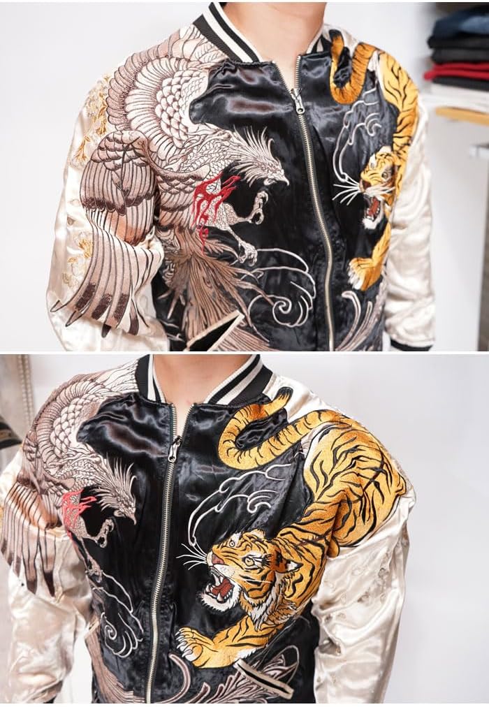 Amazon | 絡繰魂(カラクリダマシイ) 虎VS鳳凰 総刺繍 和柄スカジャン