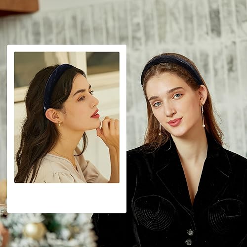 Miniatura 7 de EVITA PERONI Diadema ancha de terciopelo para mujer, diadema suave antideslizante, cómoda, color negro y azul, diadema de moda para Halloween,