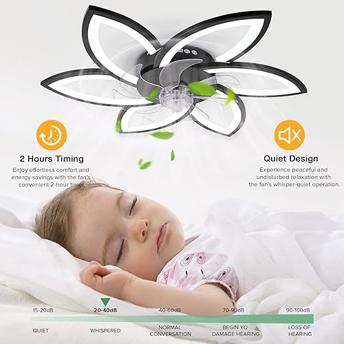 Miniatura 4 de Ventilador de techo con luces, ventilador moderno de perfil bajo de montaje empotrado con aspas reversibles, luz LED regulable y control remoto, 6