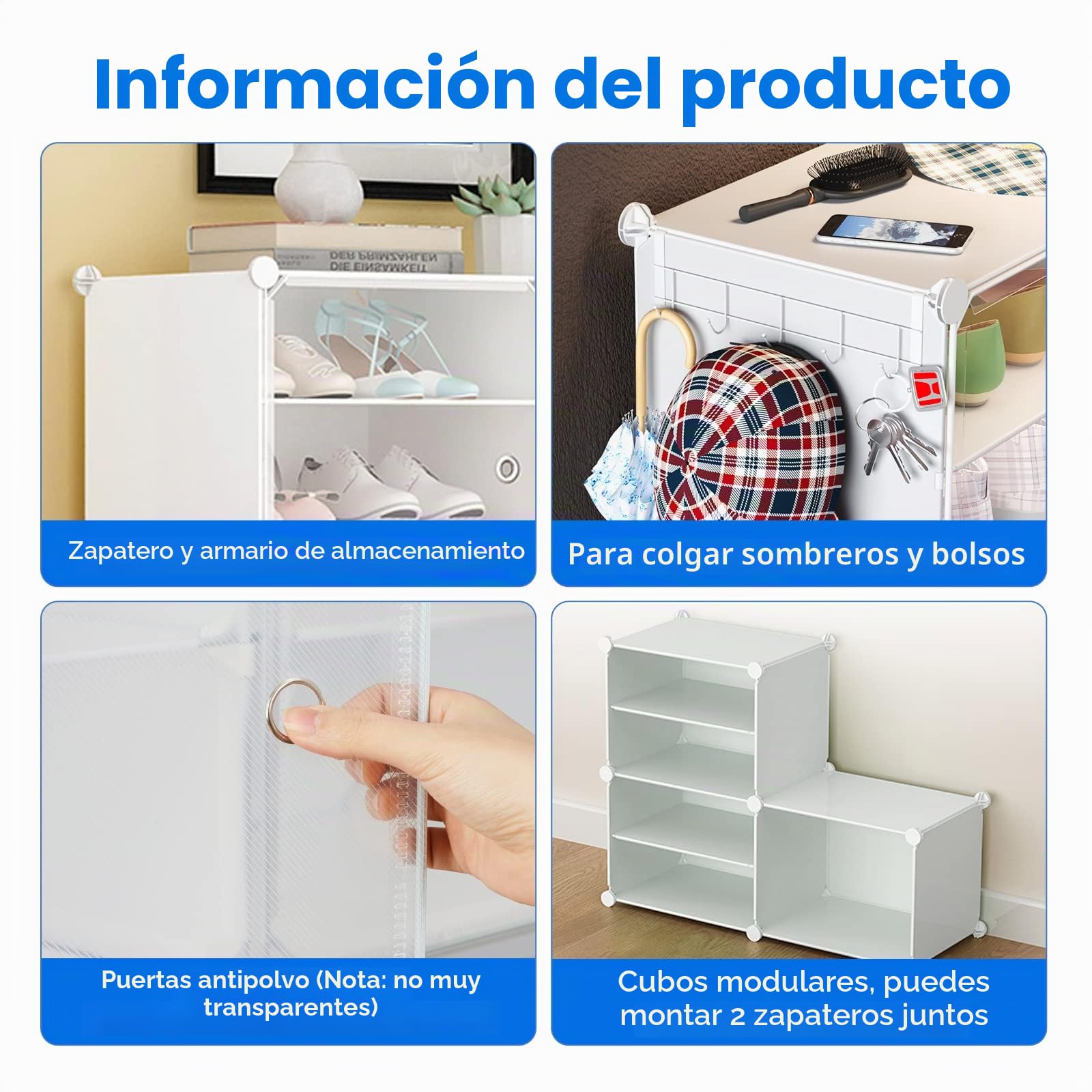 HOMCENT Zapatero con Puerta, Mueble Zapatos Vertical portátil expandibles para Dormitorio Sala de Estar, estantería Modular de plástico(2 x 6 Capas) (Blanco)