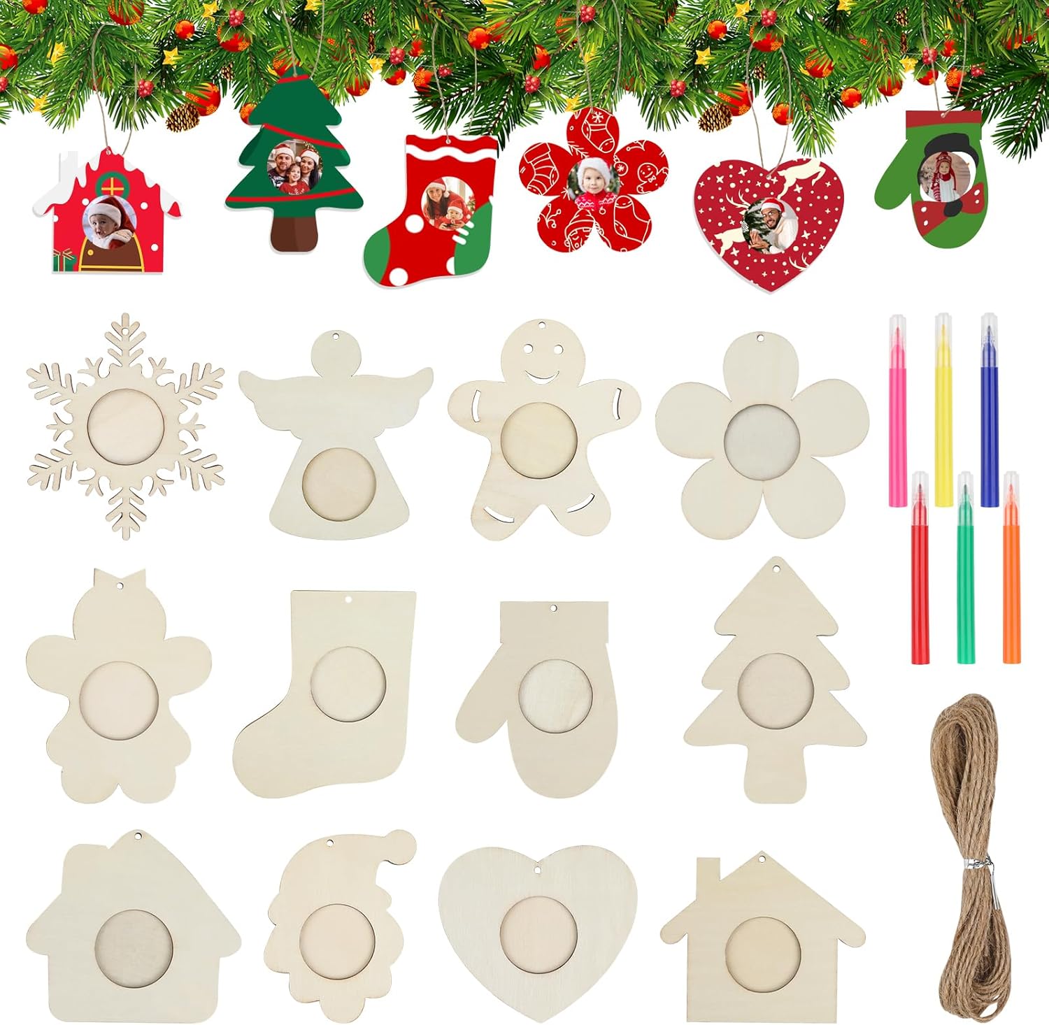 CCINEE 24Pack Christmas Wooden Photo Frame Ornaments DIY