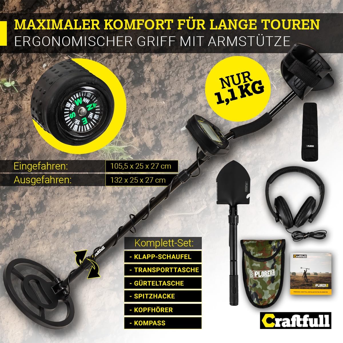 Craftfull Metalldetektor | Metalldetektoren für Kinder und Erwachsene - Pinpointer - Metal Detector - Gold Detektor - Schatzsuche - Metallsuchgerät wasserdicht - Multidetektor - Metalldetektor Set