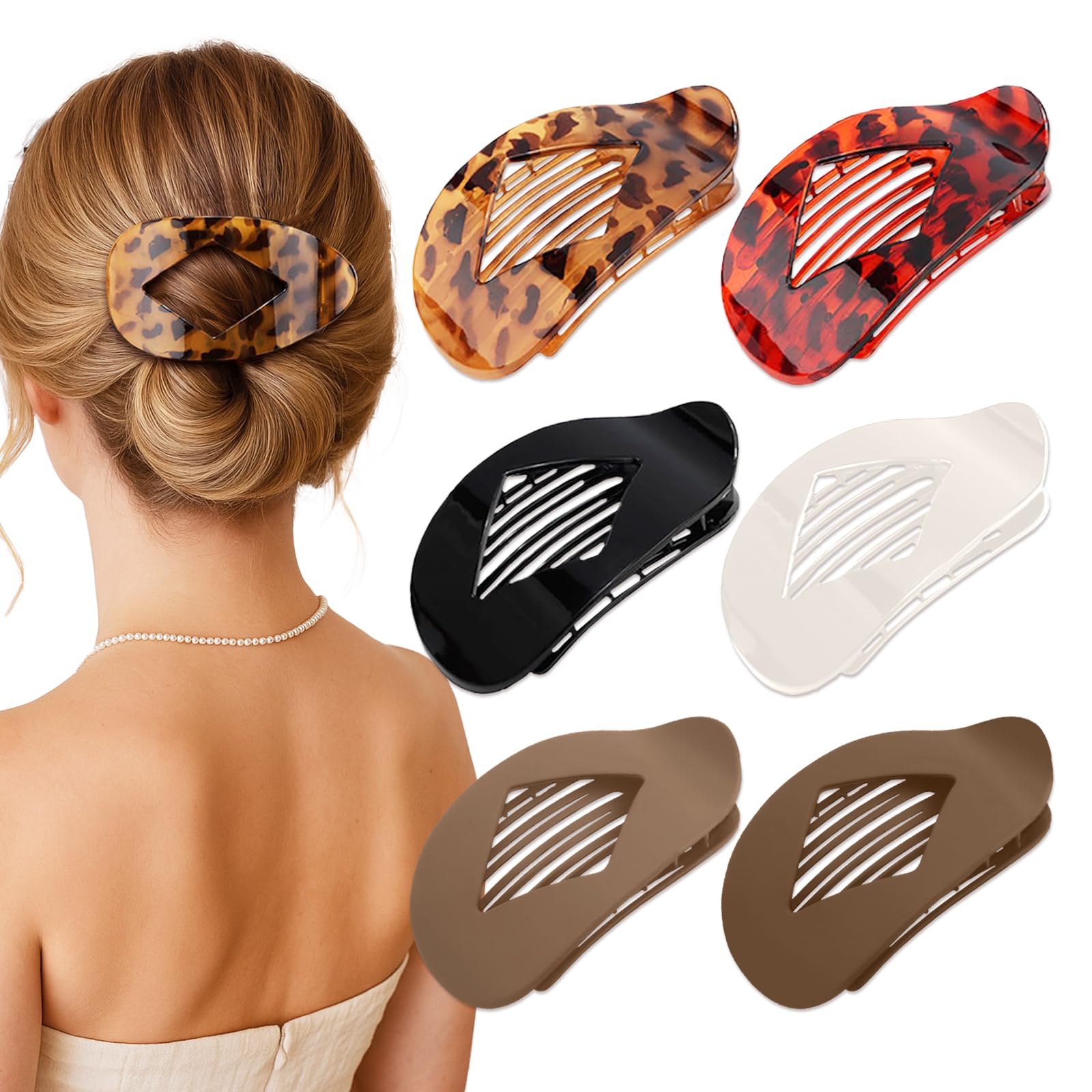 Large 6Pcs flat hair clips for women - Flat Hair Claw Clips Duckbill Accessories Matte Solid Neutral Color, Non Slip Strong Hold Barrettes for Thick Hair