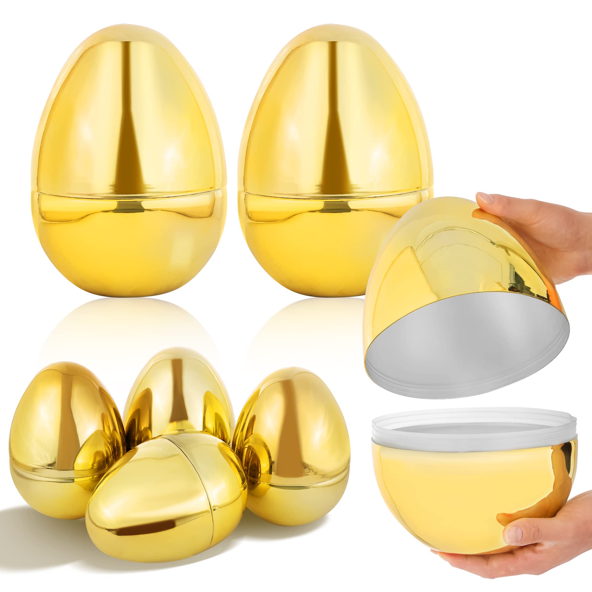 NJN 2 uova dorate da 250 mm, uova di Pasqua dorate, uova di Pasqua in plastica, perfette per la caccia alle uova di Pasqua, uova a sorpresa vuote metalliche