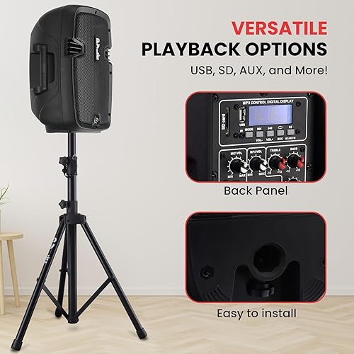 Miniatura 6 de Pyle Sistema de altavoces PA alimentados, kit de altavoces Bluetooth activos y pasivos con altavoces de 8 pulgadas, micrófono con cable, lectores