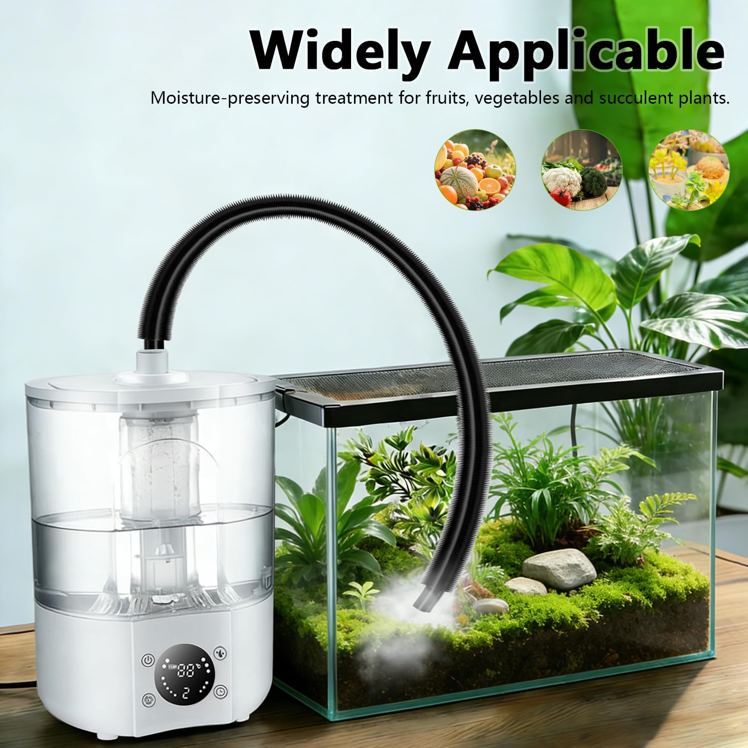 Humidificador para Reptiles, 4 L Gran Tanque Brumizador para Terrarios con Mando a Distancia y 2 m Tubo, Difusor ultra silencioso para Anfibios, Reptiles y Plantas Acuáticas