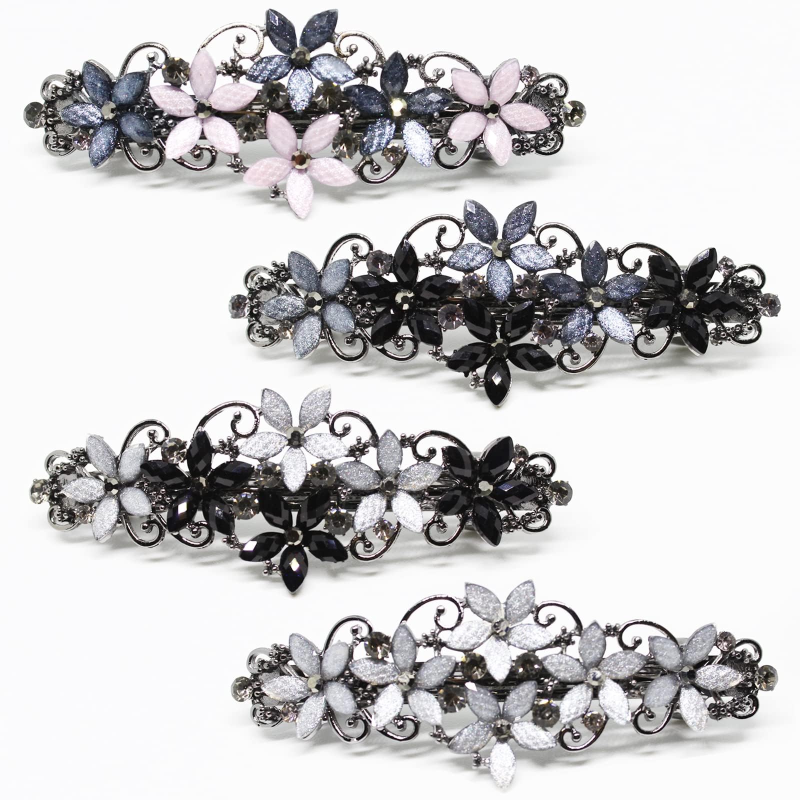 Elegant Sparkly Glitter Rhinestones Flowers Hairpins - Vintage French Style Hair Barrettes, Clips and Accessoires for Women