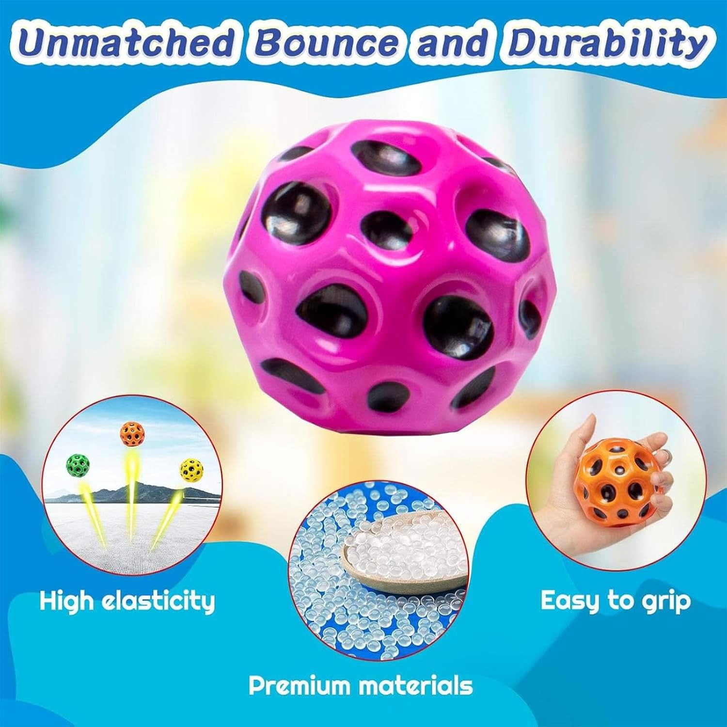 Moon Space Bouncy Ball, Extremely high Bouncing Ball, Improves Hand Eye Coordination, Easy to Grasp and Capture, can be Played Indoors or Outdoors