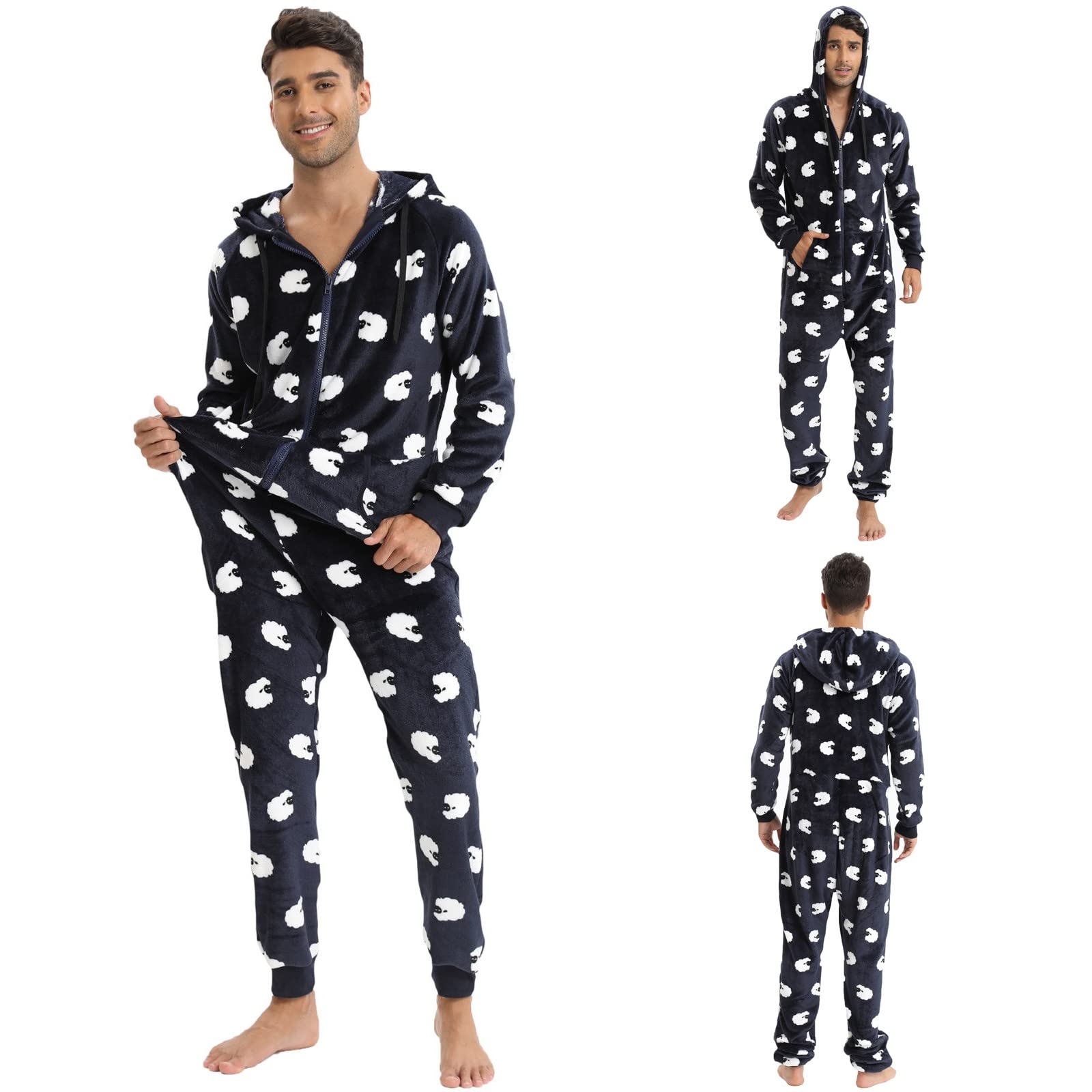 Generisch Masculino - Invierno Casual Viajes Ovejas sueltas Manga Larga Cálido Pijama Hogar Ropa con Bolsillos Loungewear