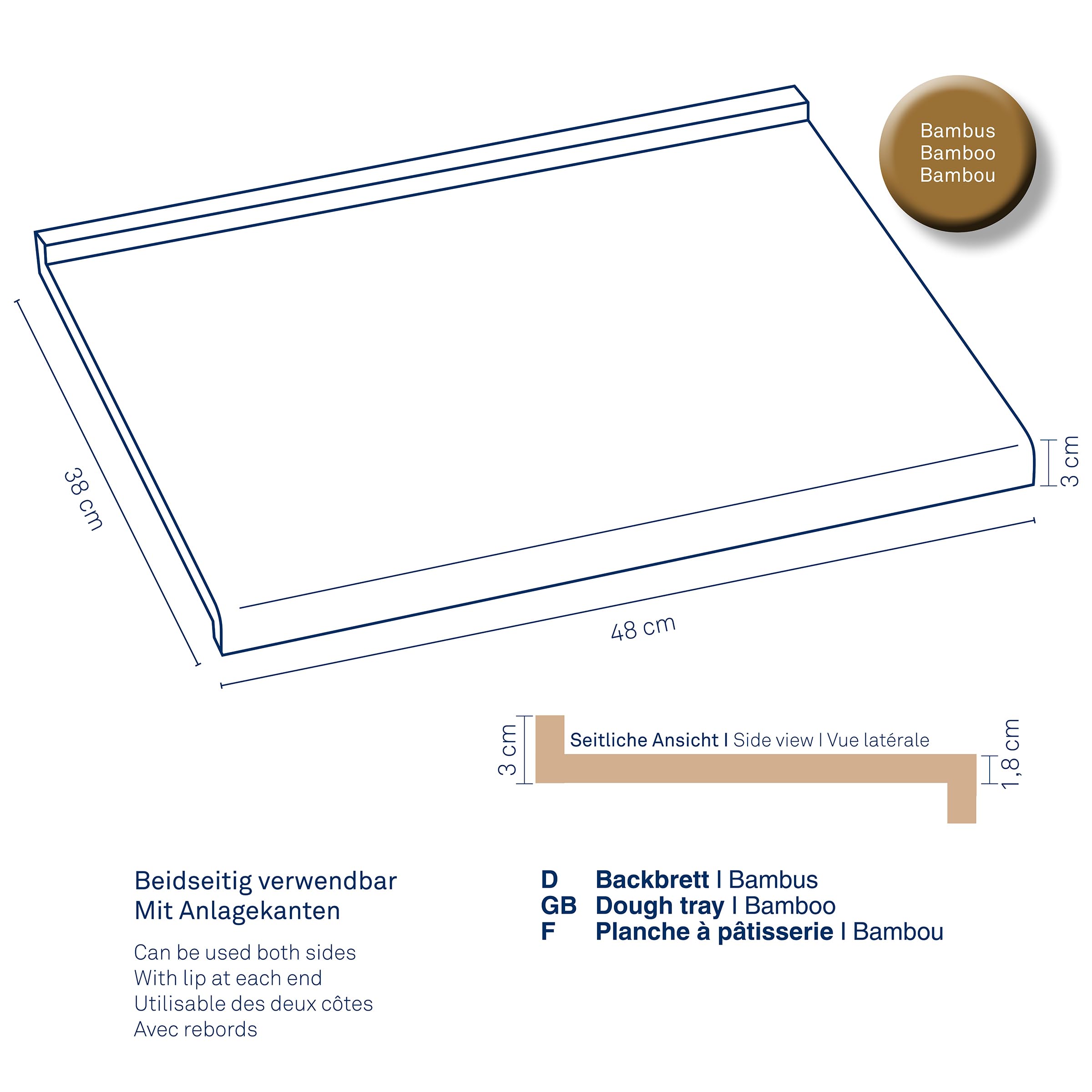 kela Taglierecon bordi rialzati 48 x 38 x 1,8 cm KIANA, tagliere in bambù grande, utilizzabile su entrambi i lati, tagliere in legno, base da forno