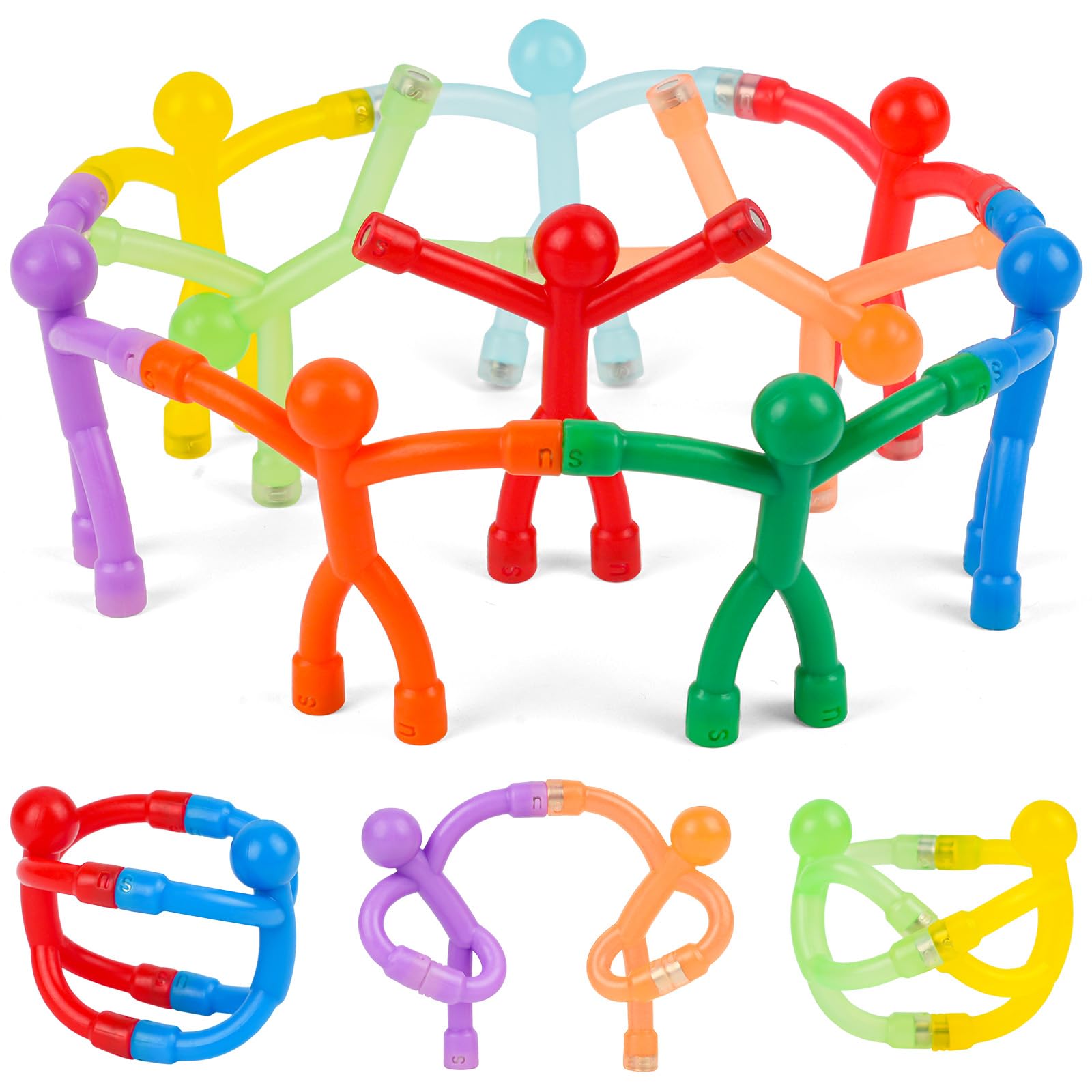 AUAUY Man Magnetic Toys, 10 Pcs Fridge Magnets, Colorful Flexible Rubber Magnets for Kids Gifts, Funny Fidget Toys for Refrigerator, Door, Office, Classroom Decor